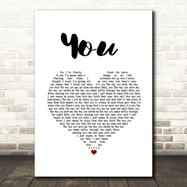 Jess Powell YOU White Heart Song Lyric Quote Music Print