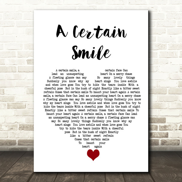 Johnny Mathis A Certain Smile White Heart Song Lyric Quote Music Print
