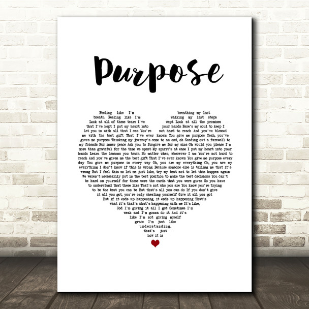 Justin Bieber Purpose White Heart Song Lyric Quote Music Print