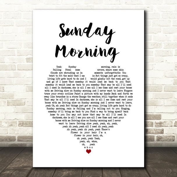 Maroon 5 Sunday Morning White Heart Song Lyric Quote Music Print