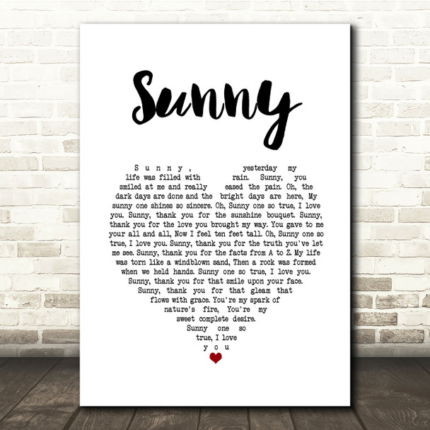 Marvin Gaye Sunny White Heart Song Lyric Quote Music Print