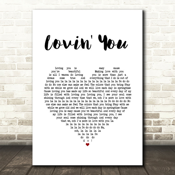 Minnie Riperton Lovin' You White Heart Song Lyric Quote Music Print