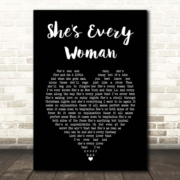 Garth Brooks She's Every Woman Black Heart Song Lyric Print