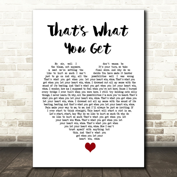 Paramore That's What You Get White Heart Song Lyric Quote Music Print