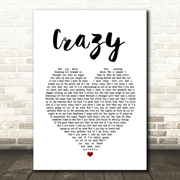 Pat Green Crazy White Heart Song Lyric Quote Music Print