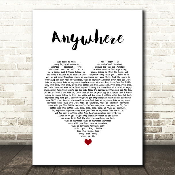 Rita Ora Anywhere White Heart Song Lyric Quote Music Print
