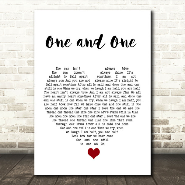 Robert Miles One and One White Heart Song Lyric Quote Music Print