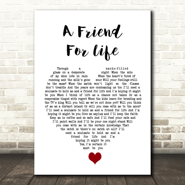 Rod Stewart A Friend For Life White Heart Song Lyric Quote Music Print