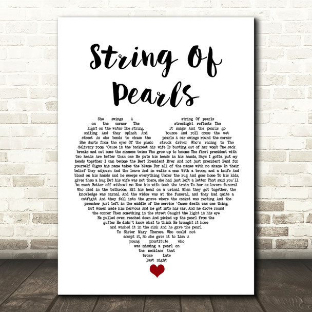 Soul Asylum String Of Pearls White Heart Song Lyric Quote Music Print
