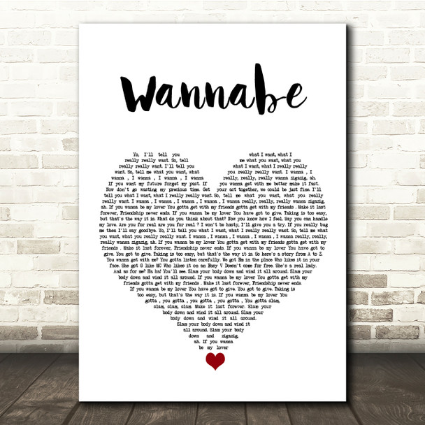 Spice Girls Wannabe White Heart Song Lyric Quote Music Print