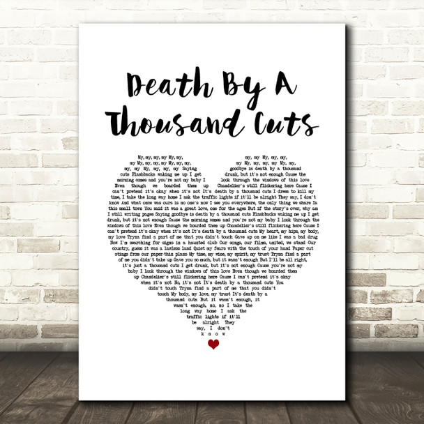 Taylor Swift Death By A Thousand Cuts White Heart Song Lyric Quote Music Print