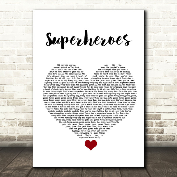 The Script Superheroes White Heart Song Lyric Quote Music Print