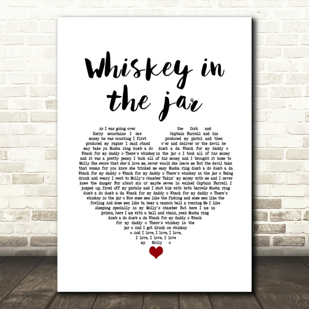 Thin Lizzy Whiskey in the jar 1973 White Heart Song Lyric Quote Music Print