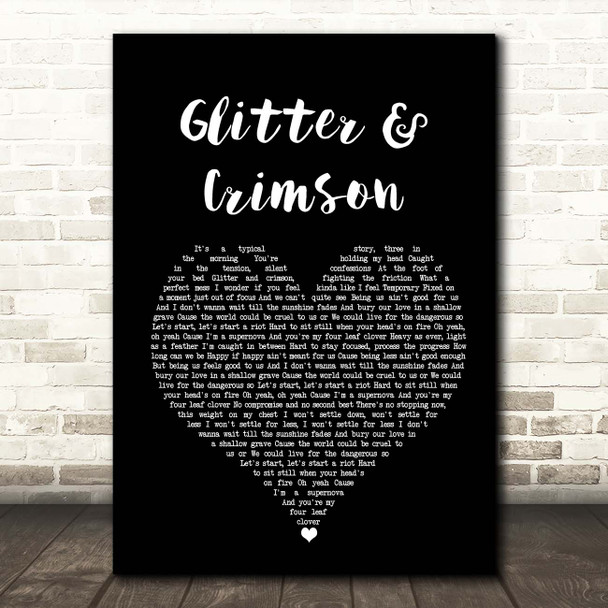 All Time Low Glitter & Crimson Black Heart Song Lyric Print