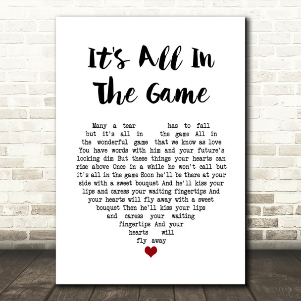 Tommy Edwards It's All In The Game White Heart Song Lyric Quote Music Print
