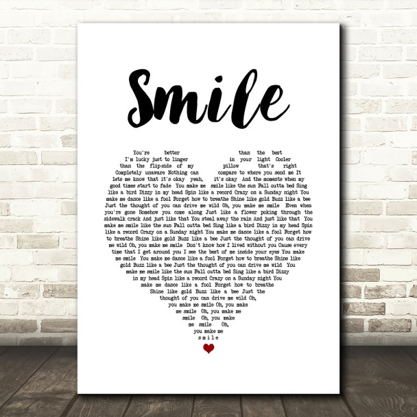 Uncle Kracker Smile White Heart Song Lyric Quote Music Print