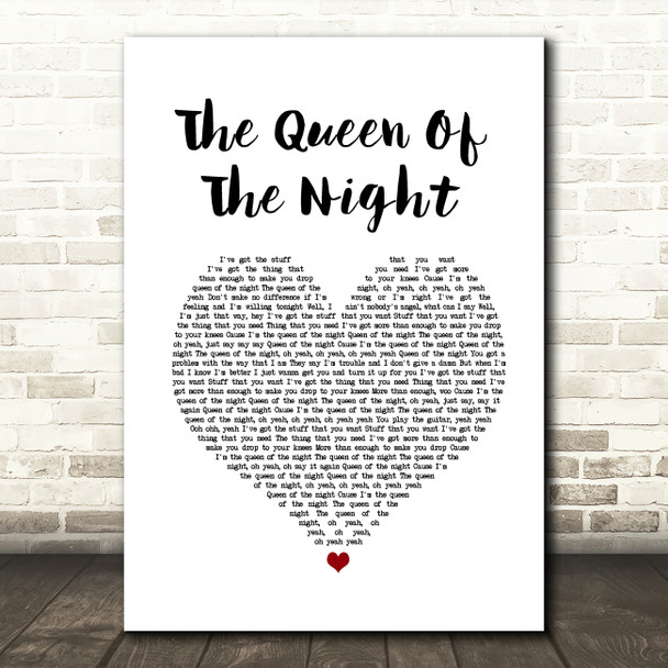 Whitney Houston The Queen Of The Night White Heart Song Lyric Quote Music Print