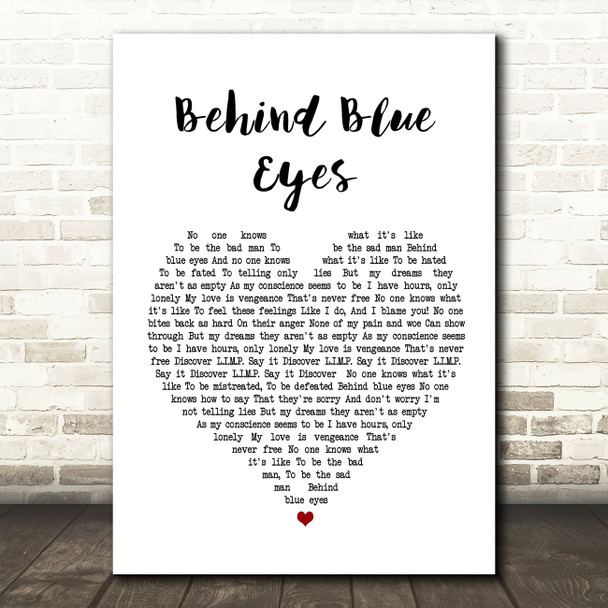 Limp Bizkit Behind Blue Eyes Heart Song Lyric Quote Print