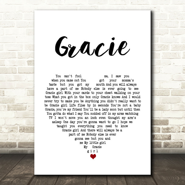 Ben Folds Gracie White Heart Song Lyric Quote Print