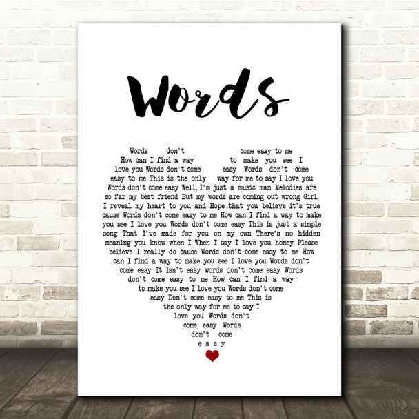 F.R. David Words White Heart Song Lyric Quote Print