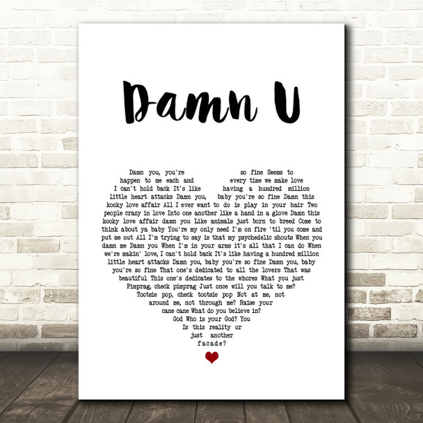 Prince Damn U White Heart Song Lyric Quote Print