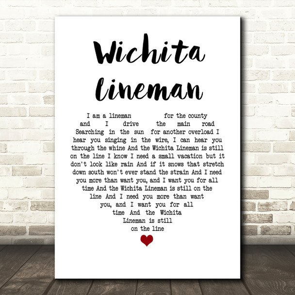 Glen Campbell Wichita Lineman Heart Song Lyric Quote Print