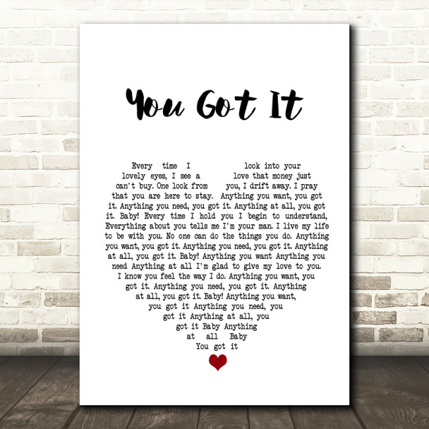 Roy Orbison You Got It Heart Song Lyric Print