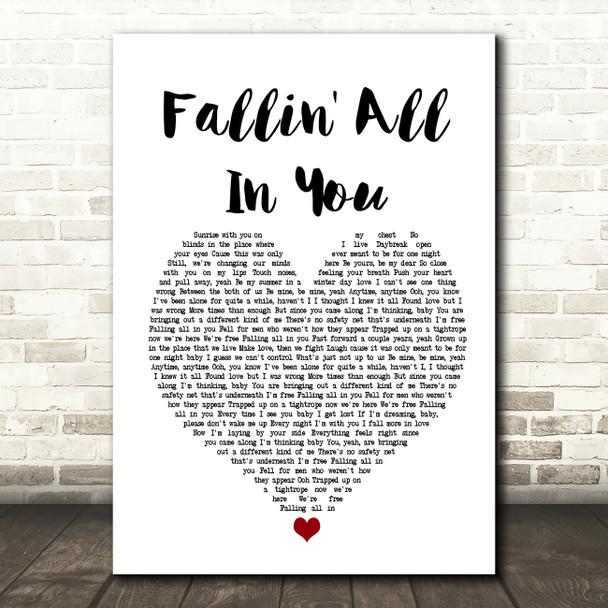 Shawn Mendes Fallin' All In You Heart Song Lyric Quote Print