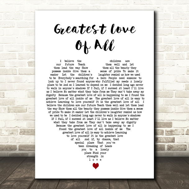 Whitney Houston Greatest Love Of All Heart Song Lyric Quote Print