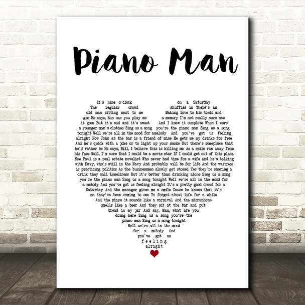 Billy Joel Piano Man White Heart Song Lyric Print