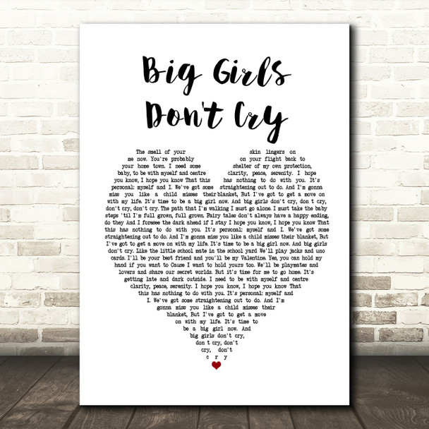 Fergie Big Girls Don't Cry White Heart Song Lyric Print