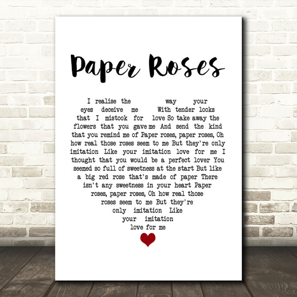 Janice Torre Paper Roses White Heart Song Lyric Print