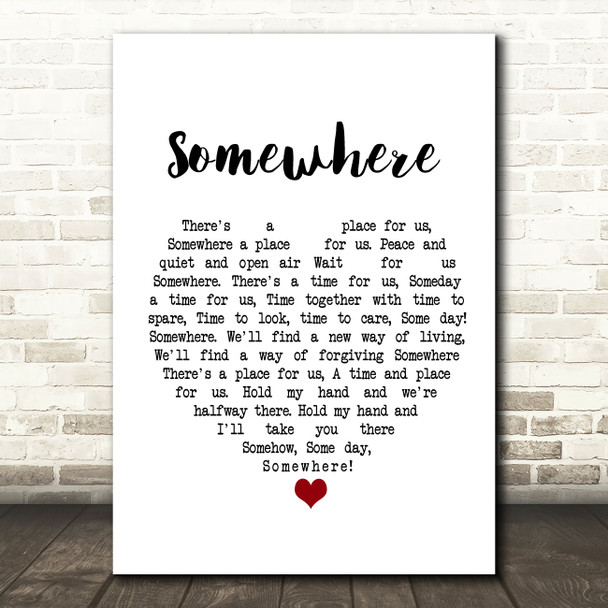 Leonard Bernstein & Stephen sondheim Somewhere White Heart Song Lyric Print