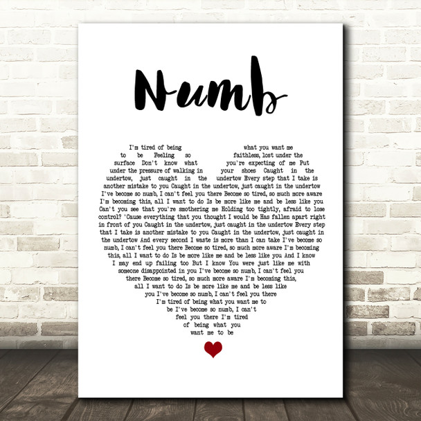 Linkin Park Numb White Heart Song Lyric Print
