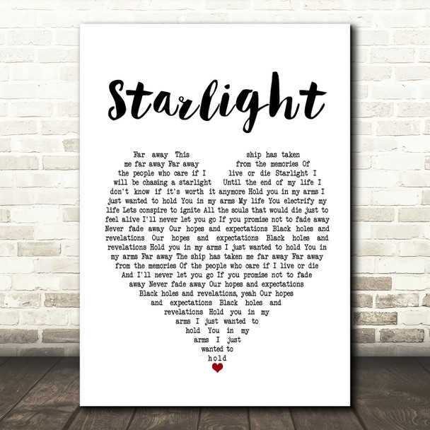 Muse Starlight White Heart Song Lyric Print