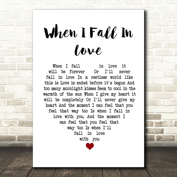 Nat King Cole When I Fall In Love White Heart Song Lyric Print