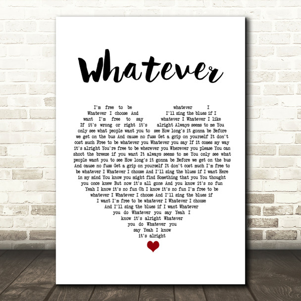 Oasis Whatever White Heart Song Lyric Print