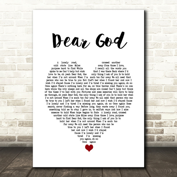 Avenged Sevenfold Dear God White Heart Song Lyric Print
