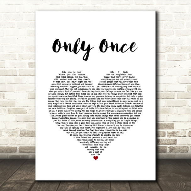 Bob Marley Only Once White Heart Song Lyric Print