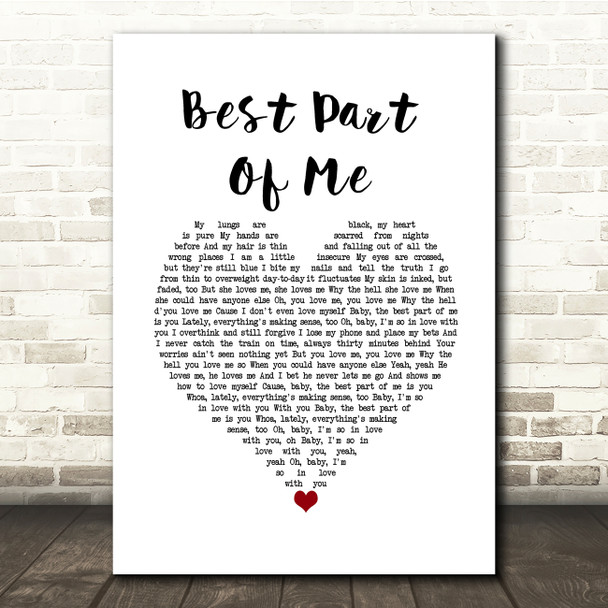 Ed Sheeran feat. YEBBA Best Part Of Me White Heart Song Lyric Print