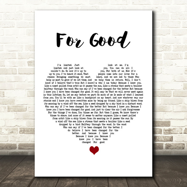 Idina Menzel & Kristin Chenoweth For Good White Heart Song Lyric Print