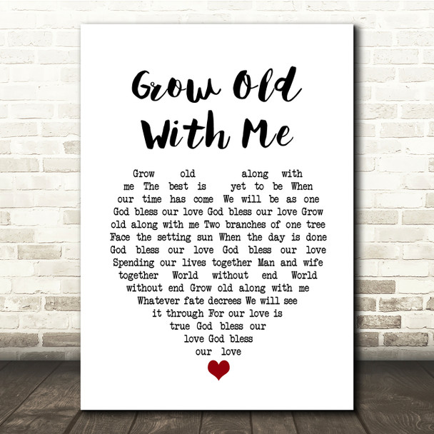 John Lennon Grow Old With Me White Heart Song Lyric Print