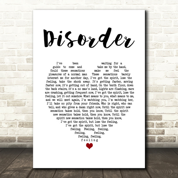 Joy Division Disorder White Heart Song Lyric Print