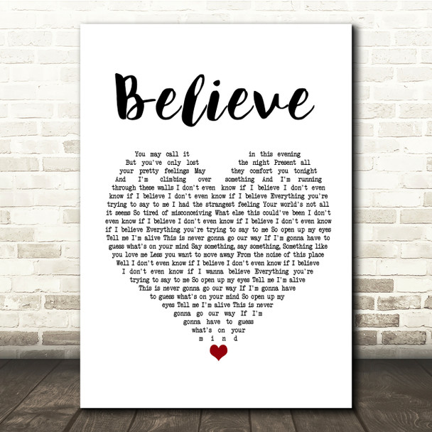 Mumford & Sons Believe White Heart Song Lyric Print