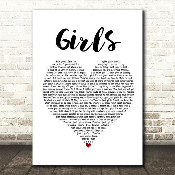 The 1975 Girls White Heart Song Lyric Print