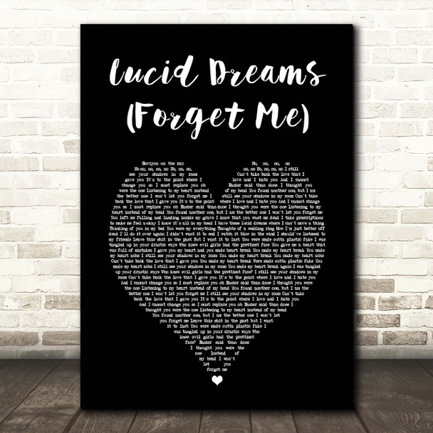 Juice WRLD Lucid Dreams (Forget Me) Black Heart Song Lyric Print