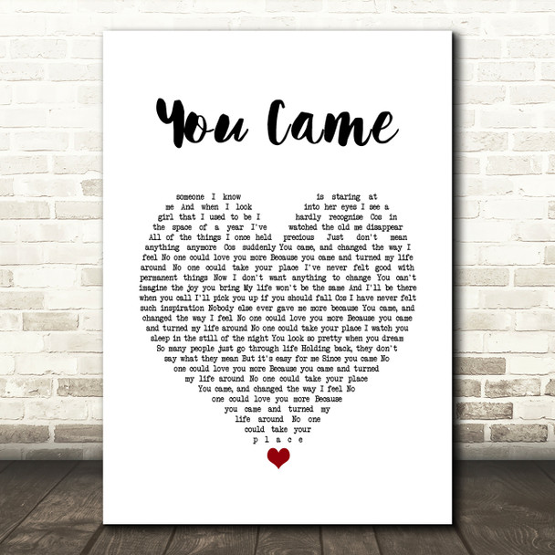Kim Wilde You Came White Heart Song Lyric Print