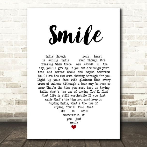 Nat King Cole Smile White Heart Song Lyric Print