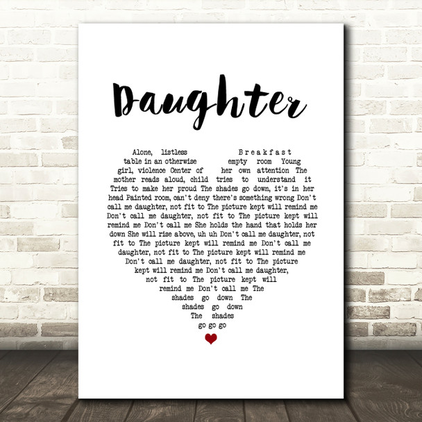 Pearl Jam Daughter White Heart Song Lyric Print