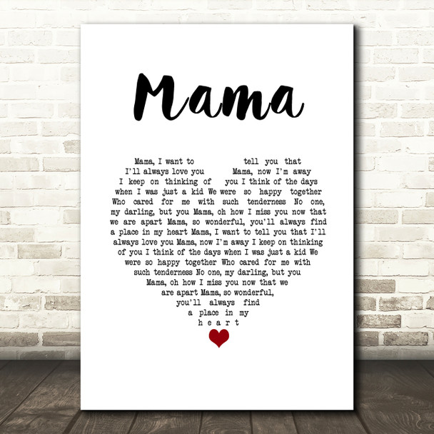 David Whitfield Mama White Heart Song Lyric Music Art Print